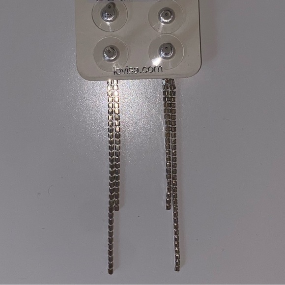 Lovisa Long Drop Glam Sparkle Silver Dangle Stud Earrings - Picture 6 of 6